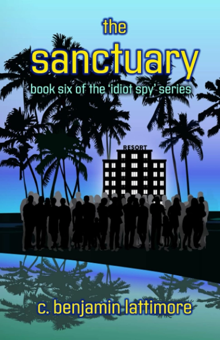 Book cover with silhouettes and palm trees.
