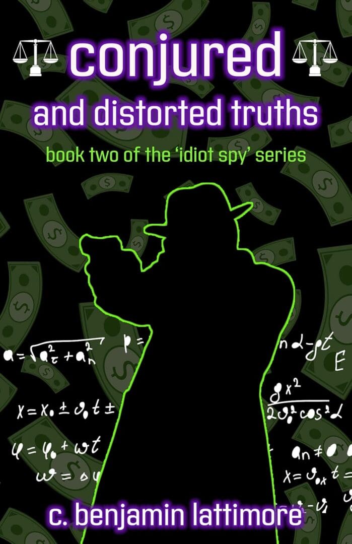 Silhouette with money and equations, book cover.