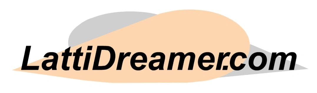 Text logo: LattiDreamer.com with abstract background.