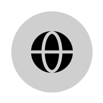 Gray circular emblem with abstract globe design.