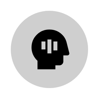 Silhouette of head with pause symbol inside.